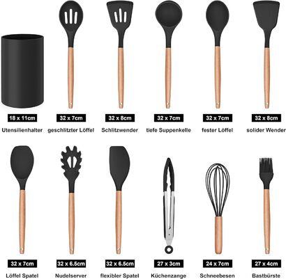 Набор силиконовых кухонных принадлежностей 12 предметов, черный Herogo
