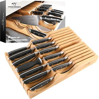 Набор NANFANG BROTHERS 14 ножей из 67 слоев дамасской стали, с бамбуковой подставкой