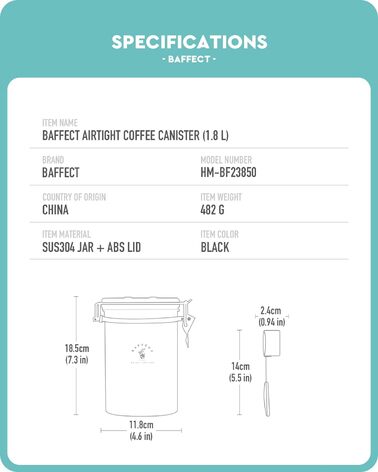 Герметичная банка для кофе 1,8 л, черная Baffect