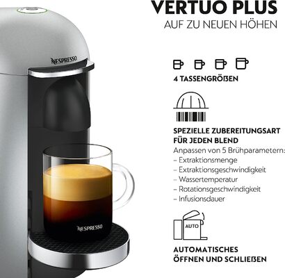 Капсульная кофемашина 1.7 л 1260 Вт, серая Nespresso Vertuo Plus XN900E Krups