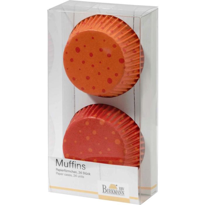 Набор форм для выпечки маффинов, 24 шт, 7 см, красный/оранжевый, Happy Birthday RBV Birkmann