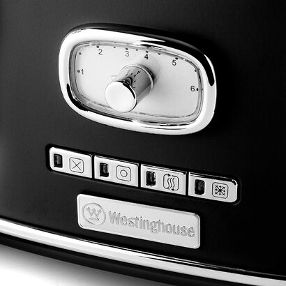 Тостер Westinghouse в стиле ретро 4 ломтика, Семная насадка для впечки, 6 ступеней подрумянивания, Центрирование хлеба, функция размораживания, разогрева и остановки, индикаторная лампа, Вдвижной поддон для крошек, чернй