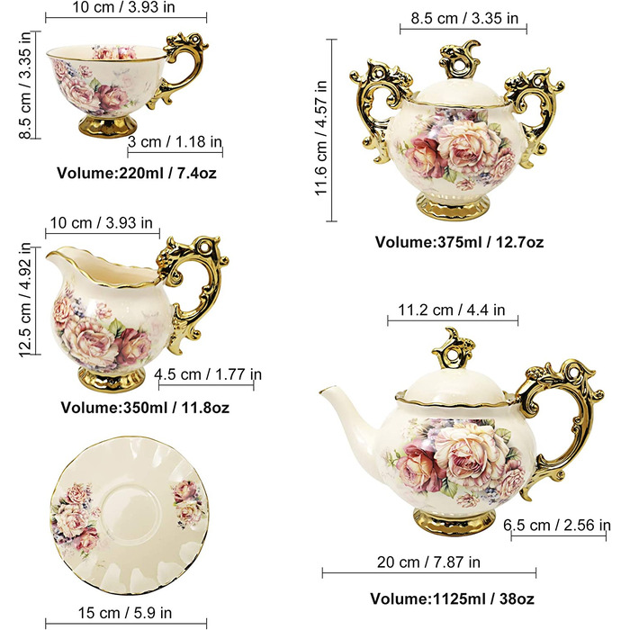 Чайный сервиз на 6 человек 15 предметов Rose Flowers English Fanquare