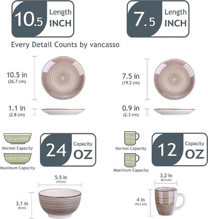 Набор посуды из керамогранита на 4 персоны, 16 предметов, цвет бежевый Midori Vancasso