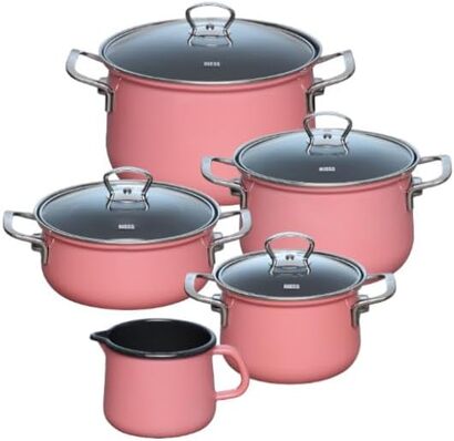 Набор кухонной посуды 5 предметов, эмалированный, розовый Riess 0546-114