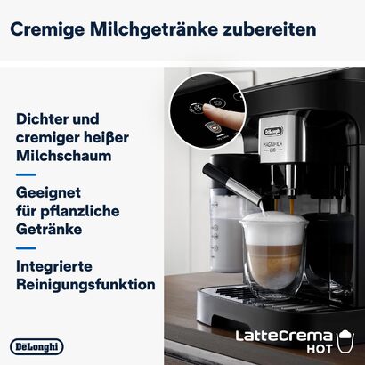 Кофемашина на 2 чашки с системой подачи молока LatteCrema, 7 рецептов, черная Magnifica Evo De'Longhi