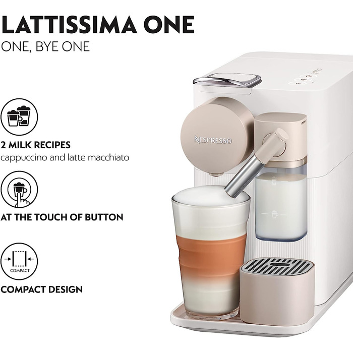Кофемашина с насадкой для вспенивания молока, белая Nespresso Lattissima One De'Longhi