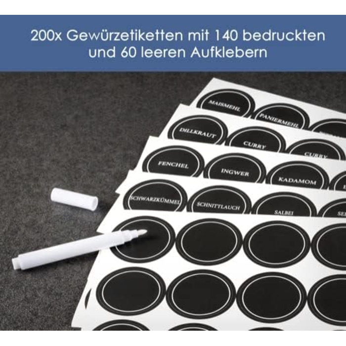 Набор баночек для специй с наклейками 120 мл, 24 предмета Hanseküche