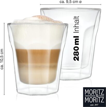 Набор бокалов Moritz & Moritz 4 x 280 мл Бокалы для капучино с двойными стенками 280 мл Бокалы с двойными стенками для кофе, чая, лонг-дринков или десертов можно мыть в посудомоечной машине
