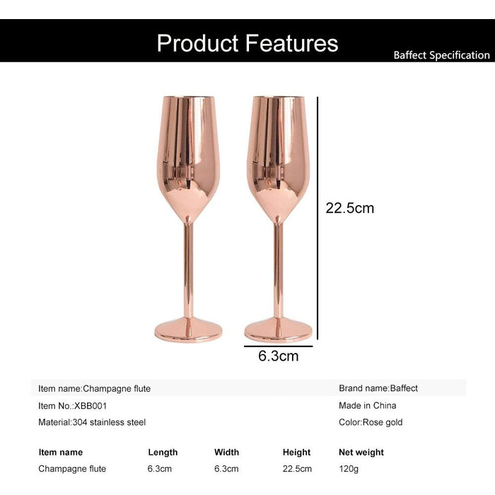 Набор бокалов для шампанского 220 мл, 2 предмета, розовый Baffect
